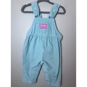 Vintage Oshkosh Girls Sea Foam Green Corduroy Overalls 6-9 Months USA Made